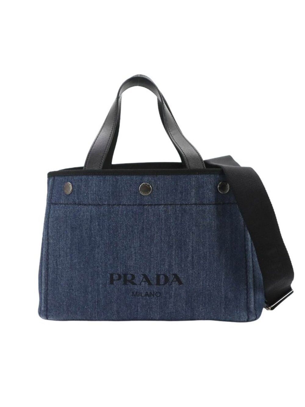 Prada 2-Way Bag Denim Leather Blue Black Silver